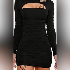 See you Monday: Black Long Sleeve mini ripped Dress